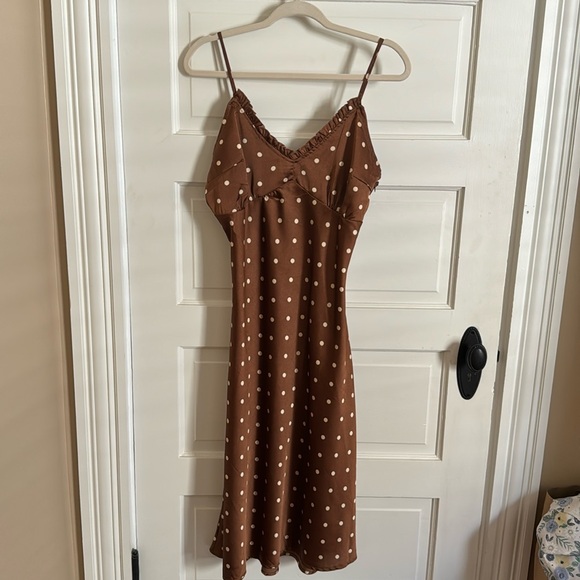 Brown Silky A-Line Midi Dress - Picture 2 of 9